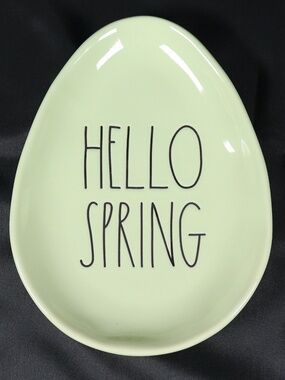 Rae Dunn "HELLO SPRING" Egg Plate Green Artisan Collection by Magenta 8 inches